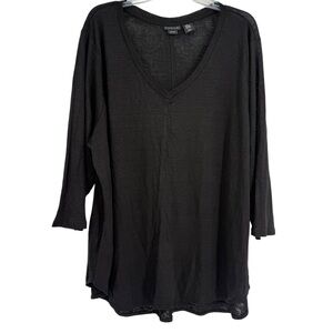 Tahari 100% Linen Tunic Top Womens Size 3X Black 3/4 Sleeves V-neck High Low